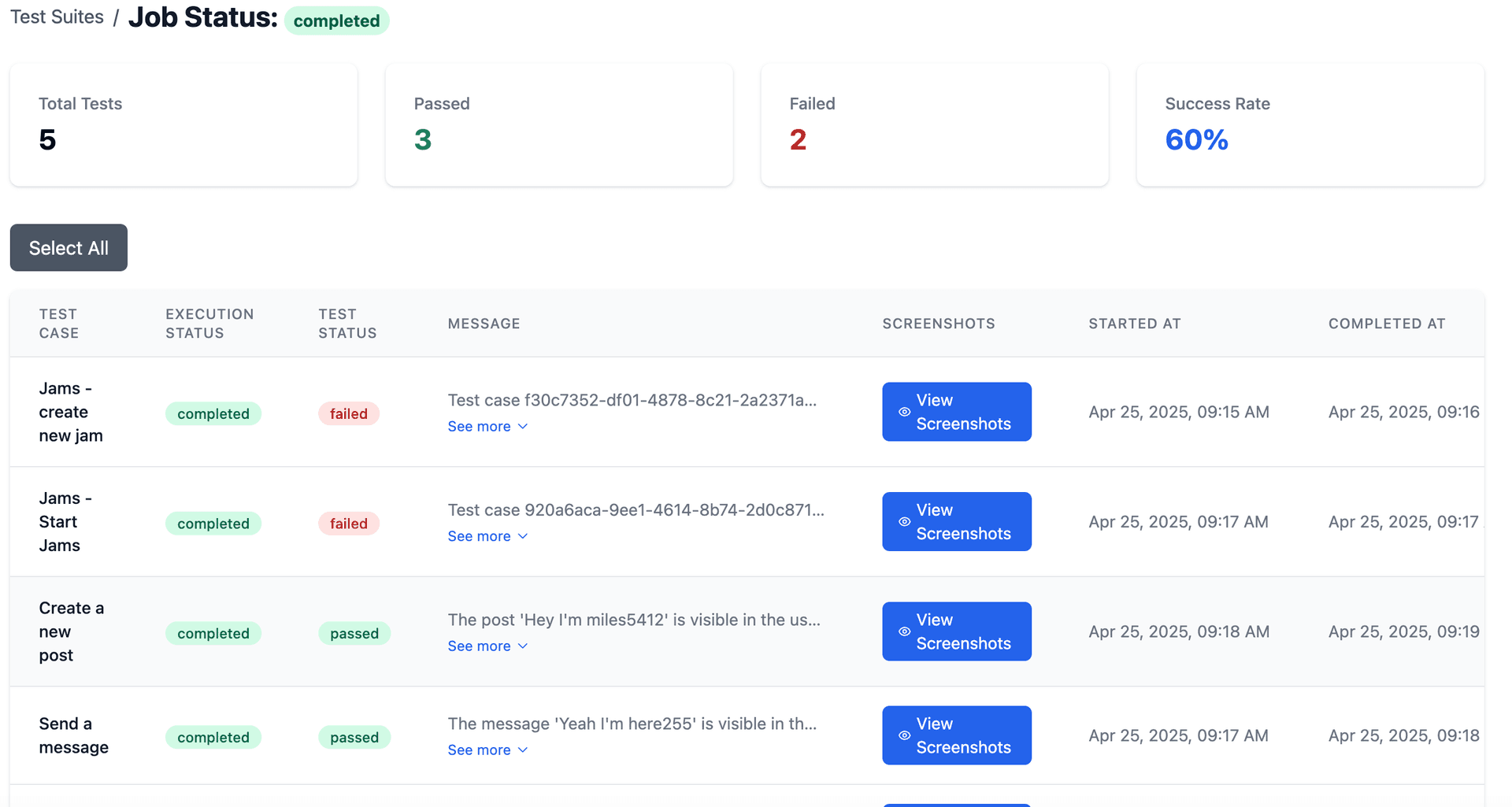 Darknore test report interface